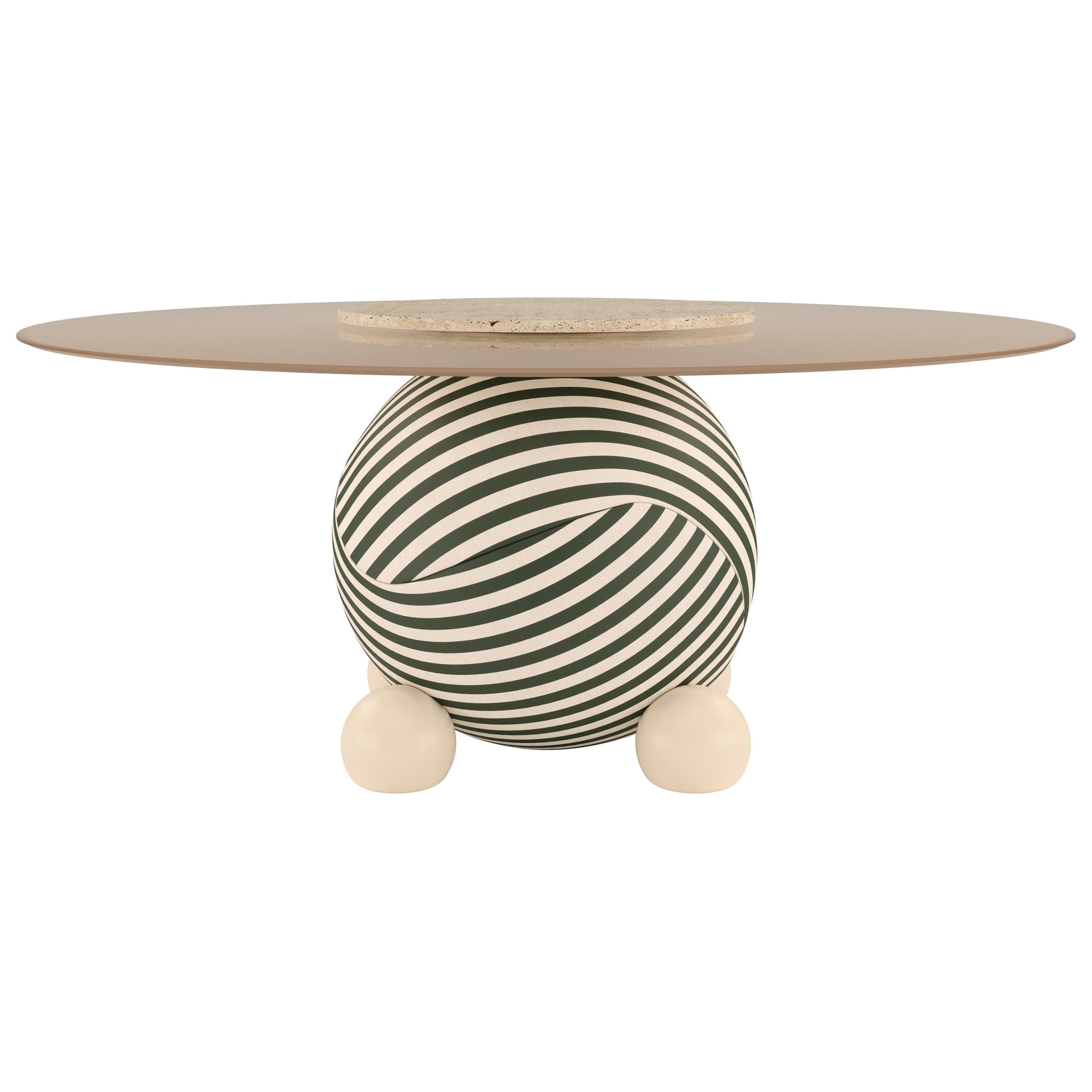 21st Century Circulus Dining Table Glass Lacquered Wood Textile Brass