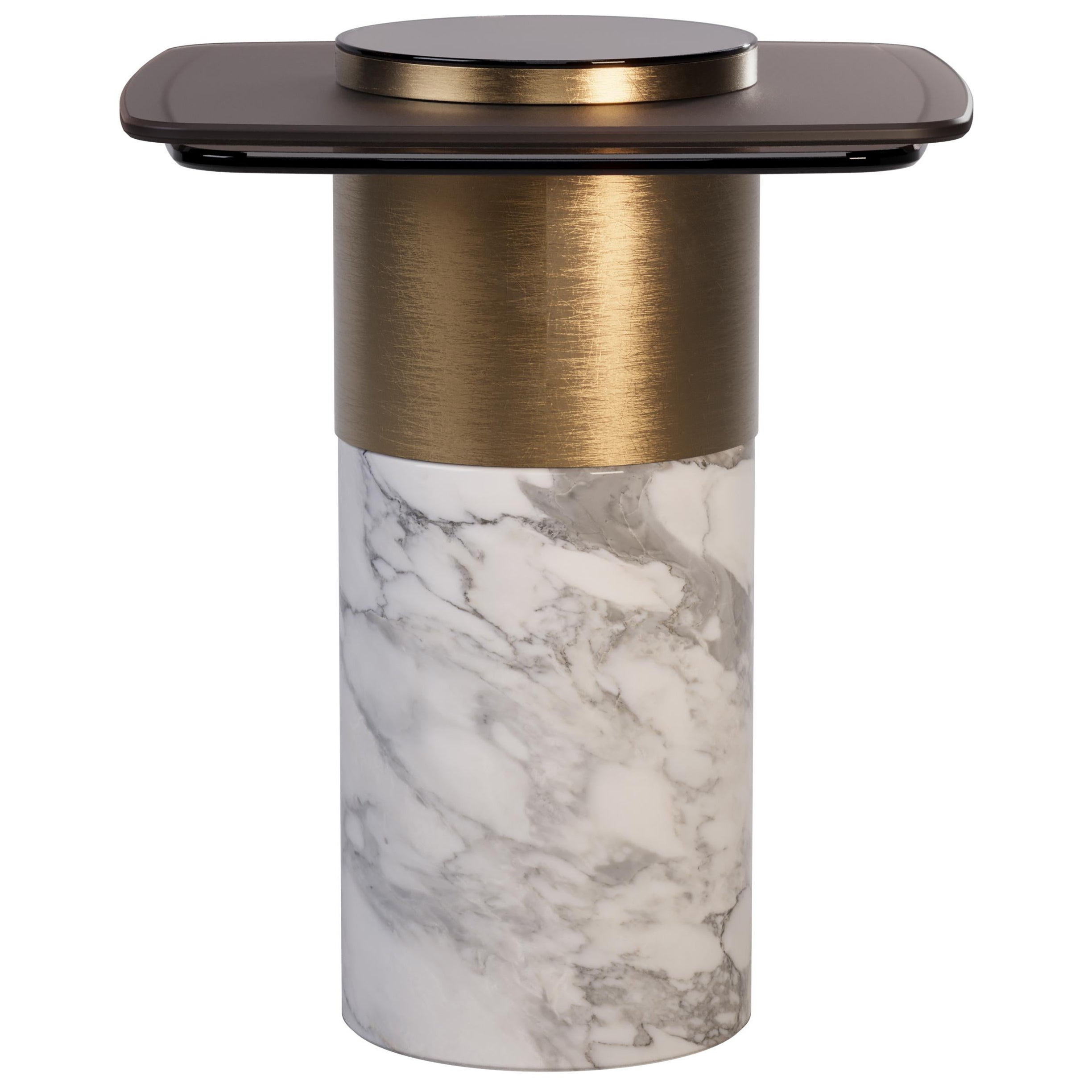 21st Century Mississippi Side Table Marble Brass Glass For Sale