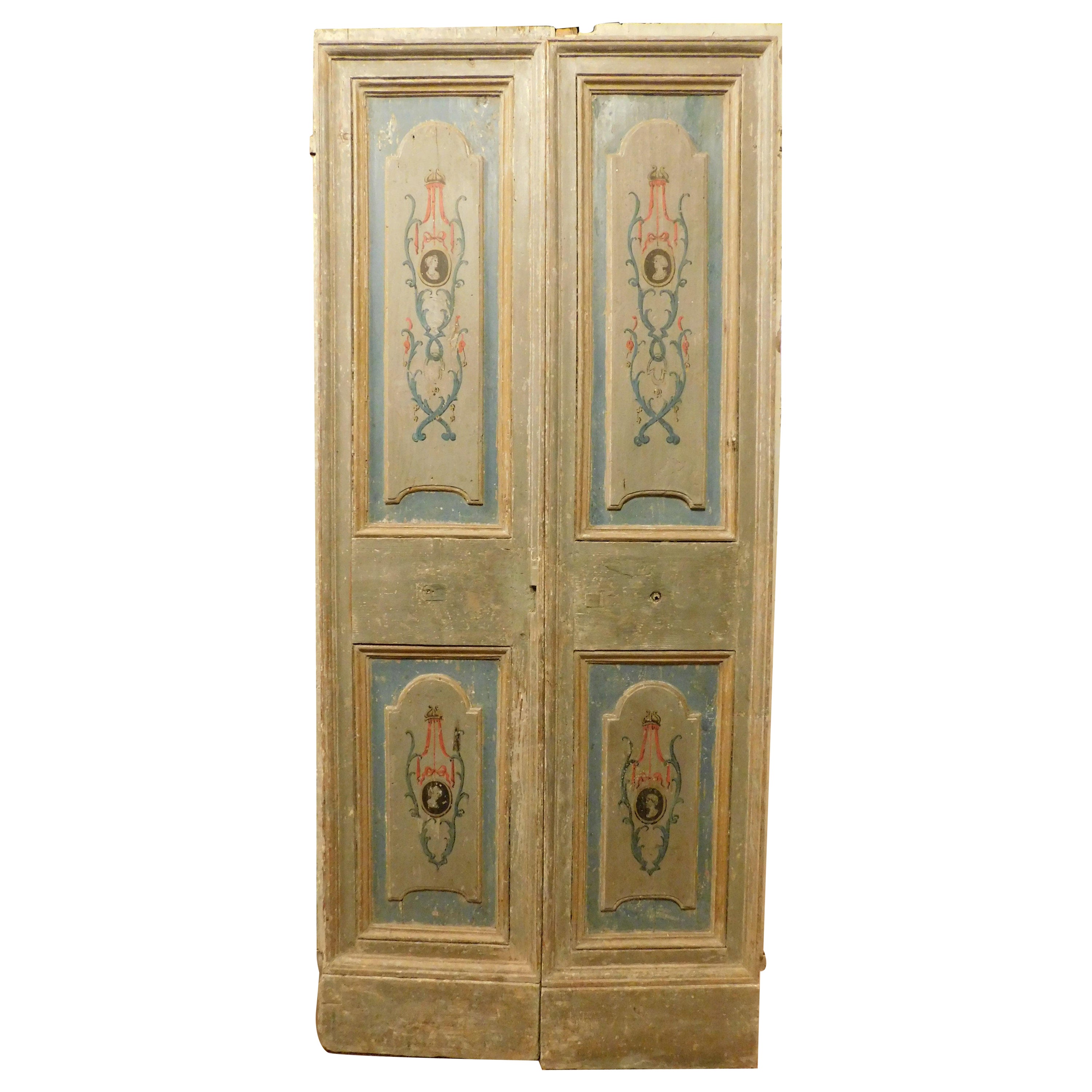 Old painted double door, from Naples Italy For Sale