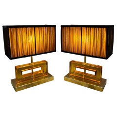 Coppia di lampade in vetro di Murano Ambra con paralumi increspati doppio colore