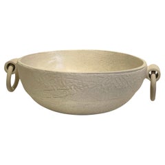 Artisanal Ceramic Centerpiece, Handcrafted Decorative Bowl, White