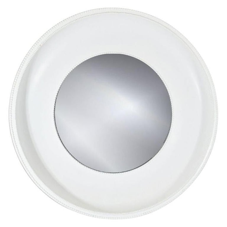 Large Round White Plaster Mirror With Bead Edge For Sale