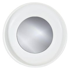 Großer runder weißer Gipsspiegel mit Perlenrand