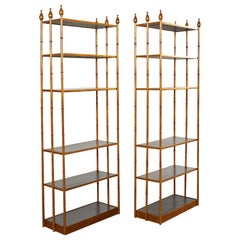 Pair of Italian Regency Faux Bamboo Iron Etagere Display Shelves 