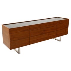 Walnut Credenza w/ Black Glass Top, Chrome Sled Base by Calligaris, Italy, 2010