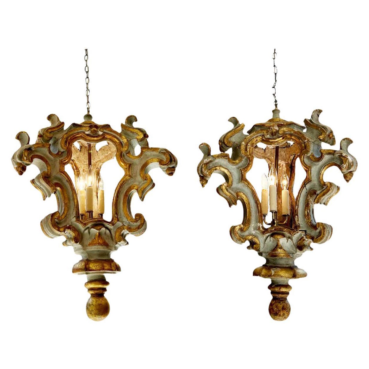 Pair of 18th Century Italian Wood Lanterns 
