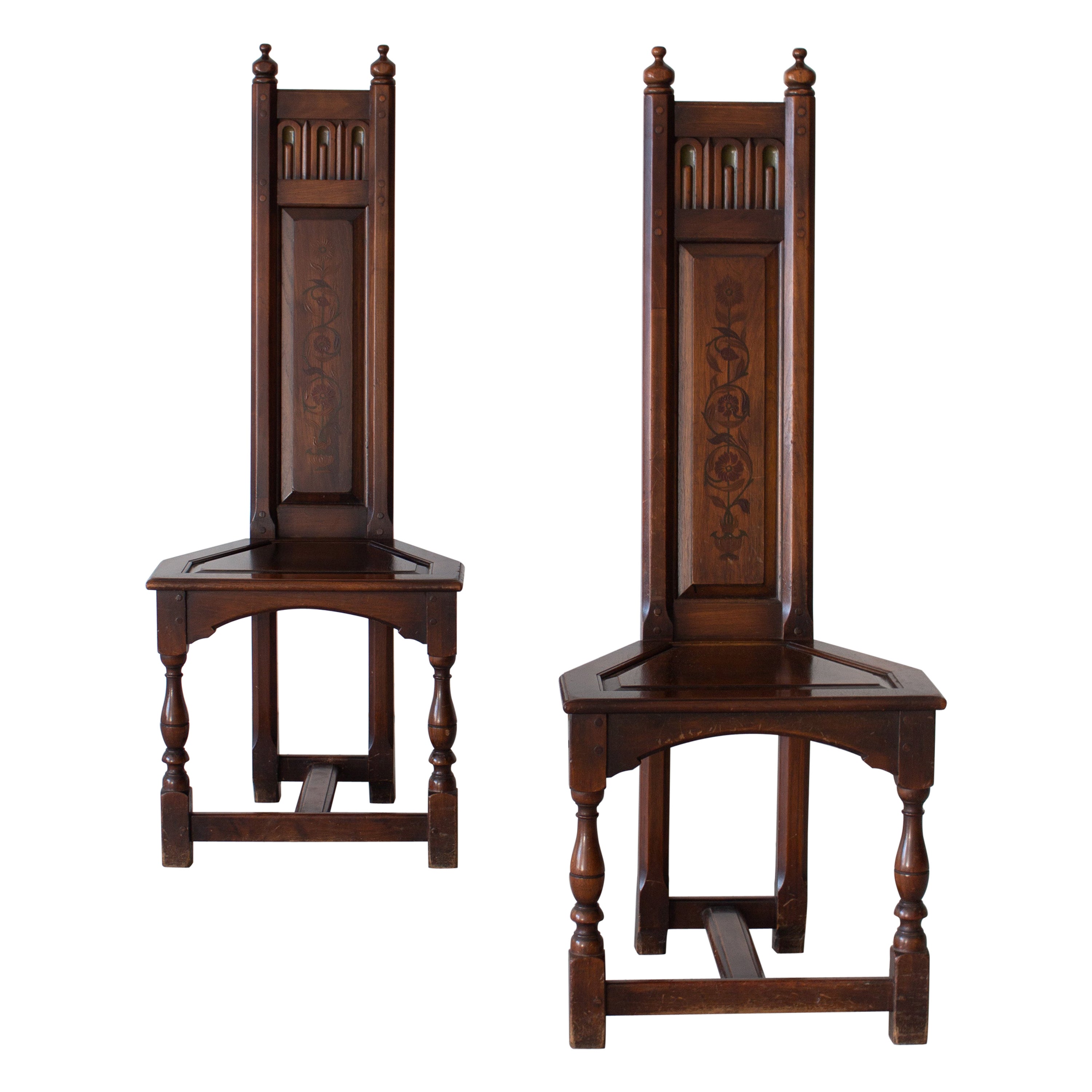 Pair of Gothic Revival Decorated Wooden Chairs by Kittinger For Sale
