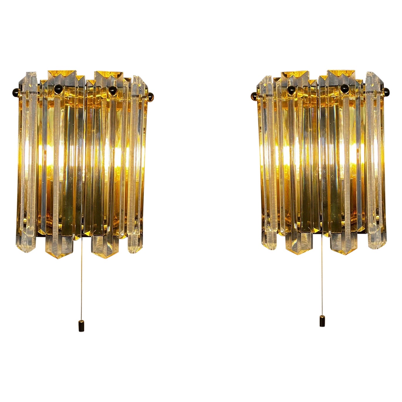 Austrian Crystal and Brass Pair of Wall Sconces by J.T. Kalmar For Sale