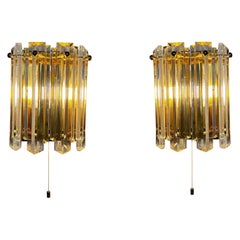 Retro Austrian Crystal and Brass Pair of Wall Sconces by J.T. Kalmar