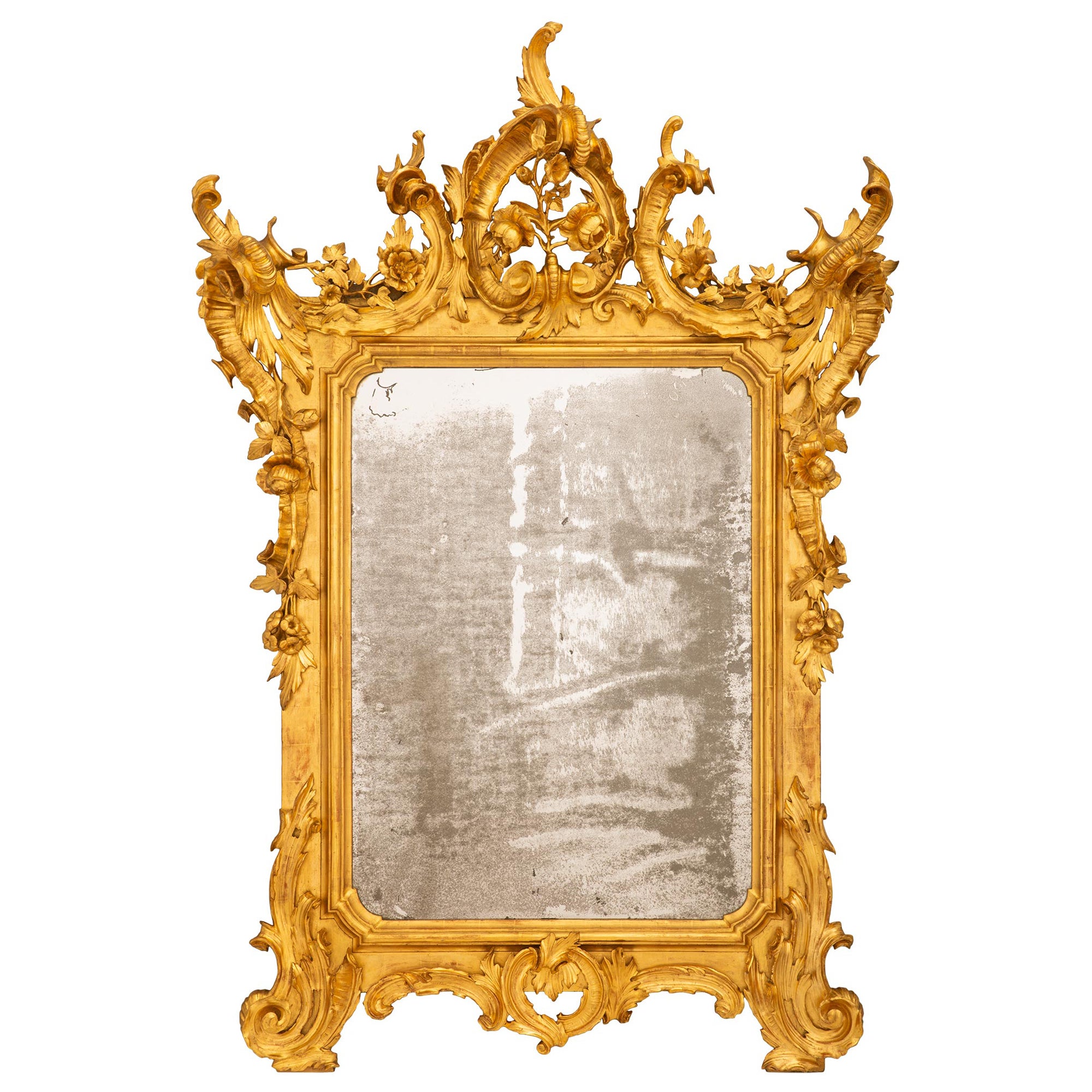 Miroir vénitien en bois doré italien du début du 19e siècle