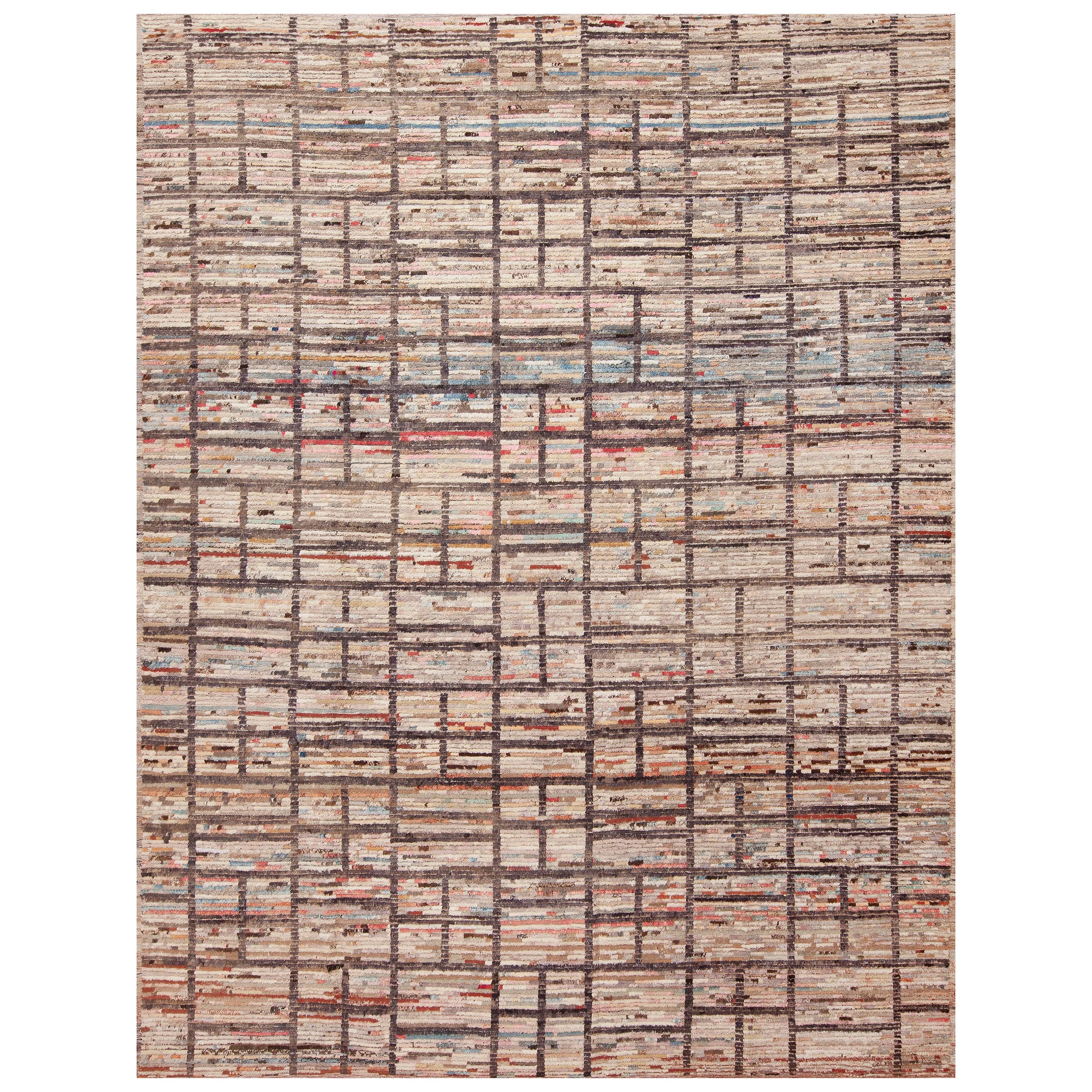 Nazmiyal Collection Modern Geometric Grid Design Wool Pile Handmade 9'3" x 12'