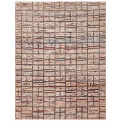 Nazmiyal Collection Modern Geometric Grid Design Wool Pile Handmade 9'3" x 12'