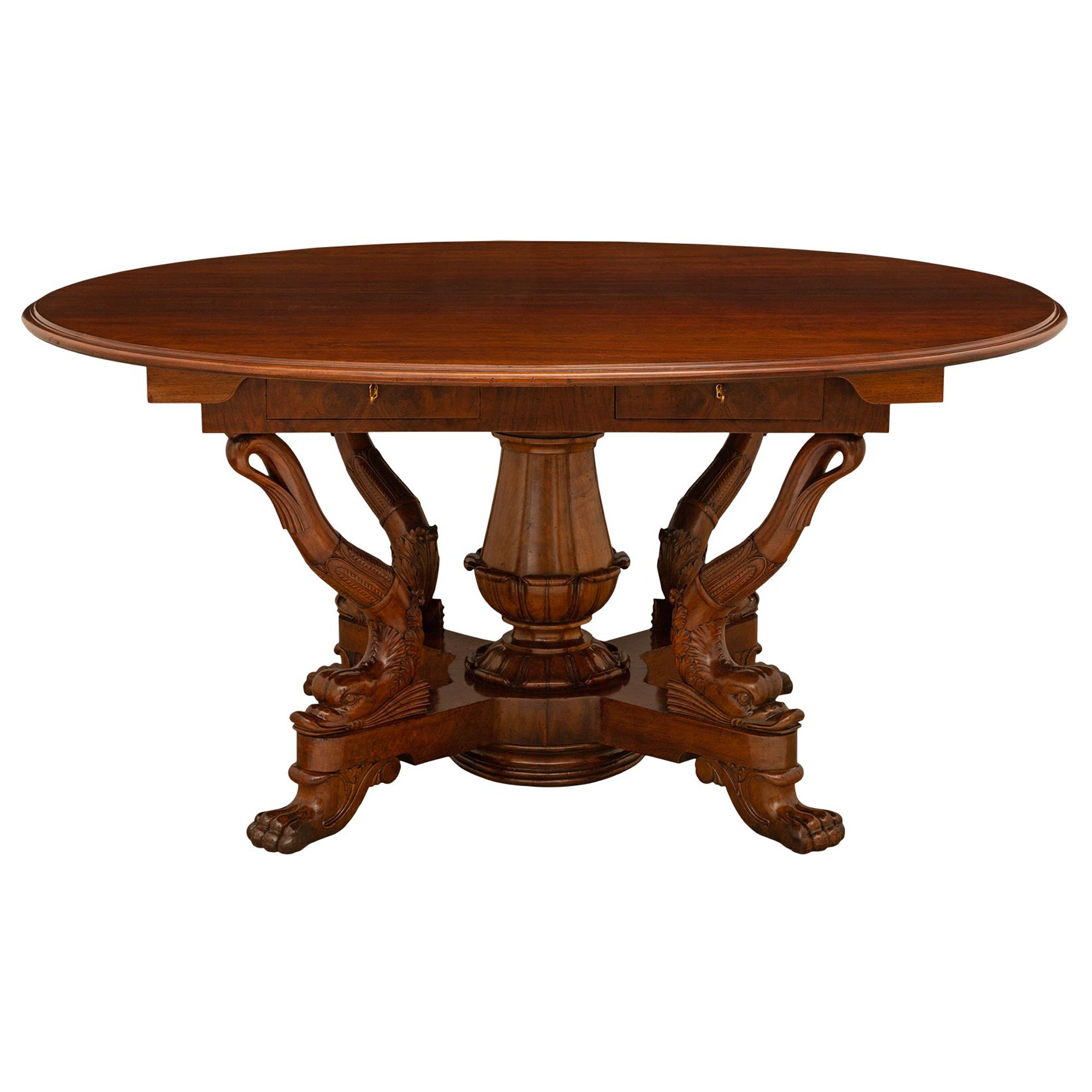 Italian 19th Century Genovese St. Charles X Period Walnut Center/Dining Table For Sale