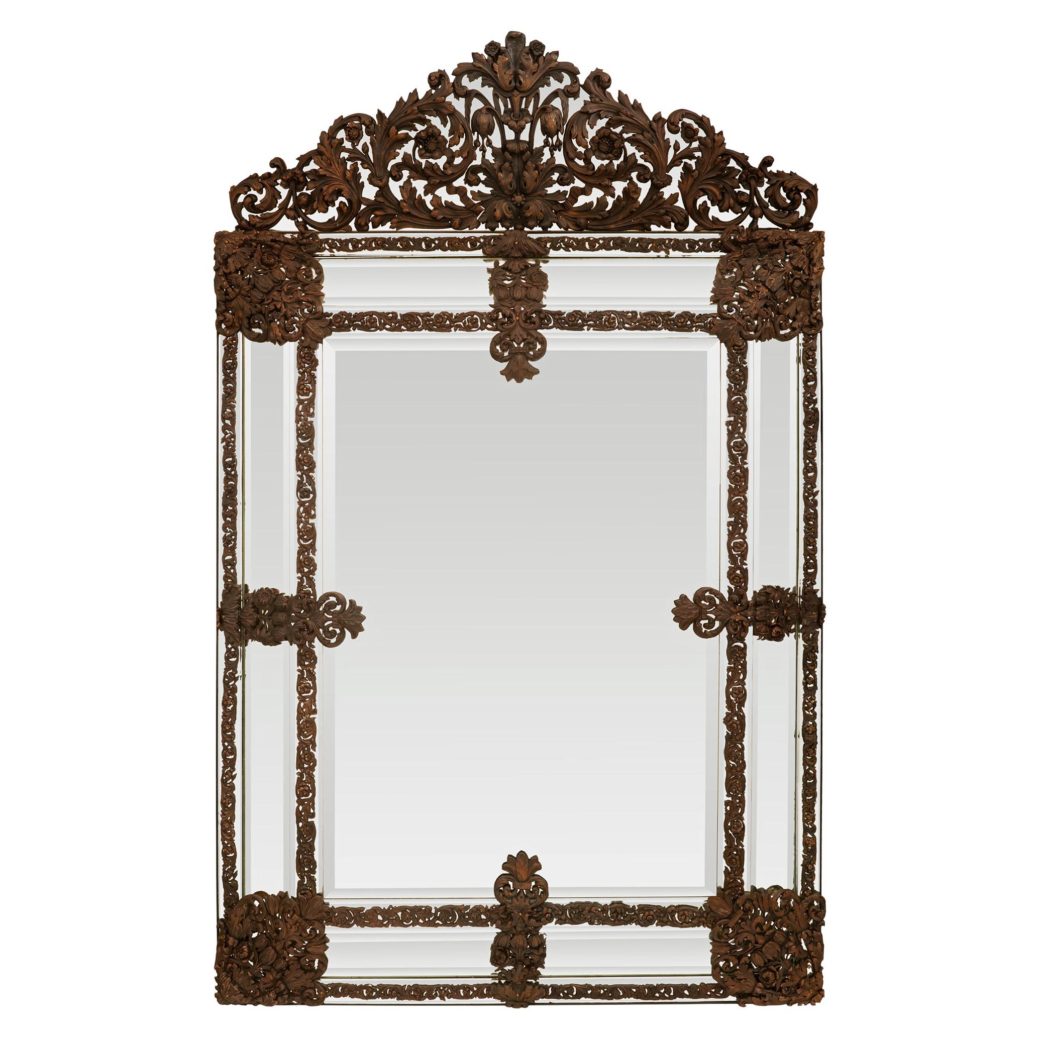 Dutch 19th Century Baroque St. Patinated Pressed Metal Mirror