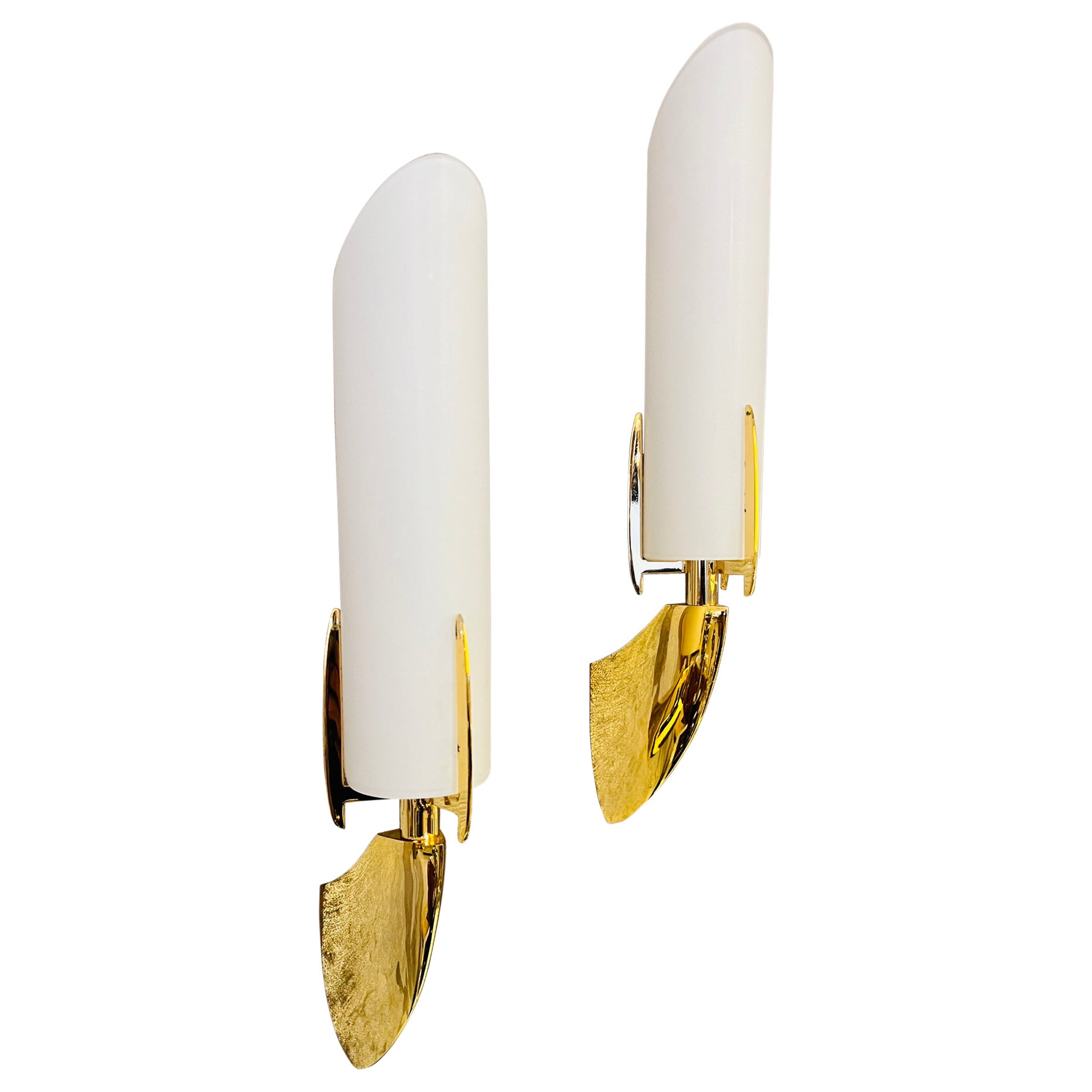 Pair of Austrian 1990s High Style Golden Wall Lamps For Sale