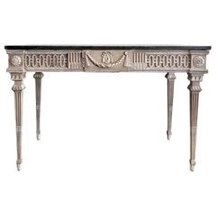 19th century French painted Console Table With Original Marble Top