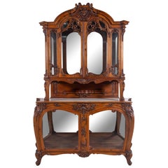 French Louis XV Style Carved Walnut Buffet a Deux Corps