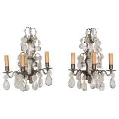 Louis XV Style French Crystal and Brass Sconces, a Pair