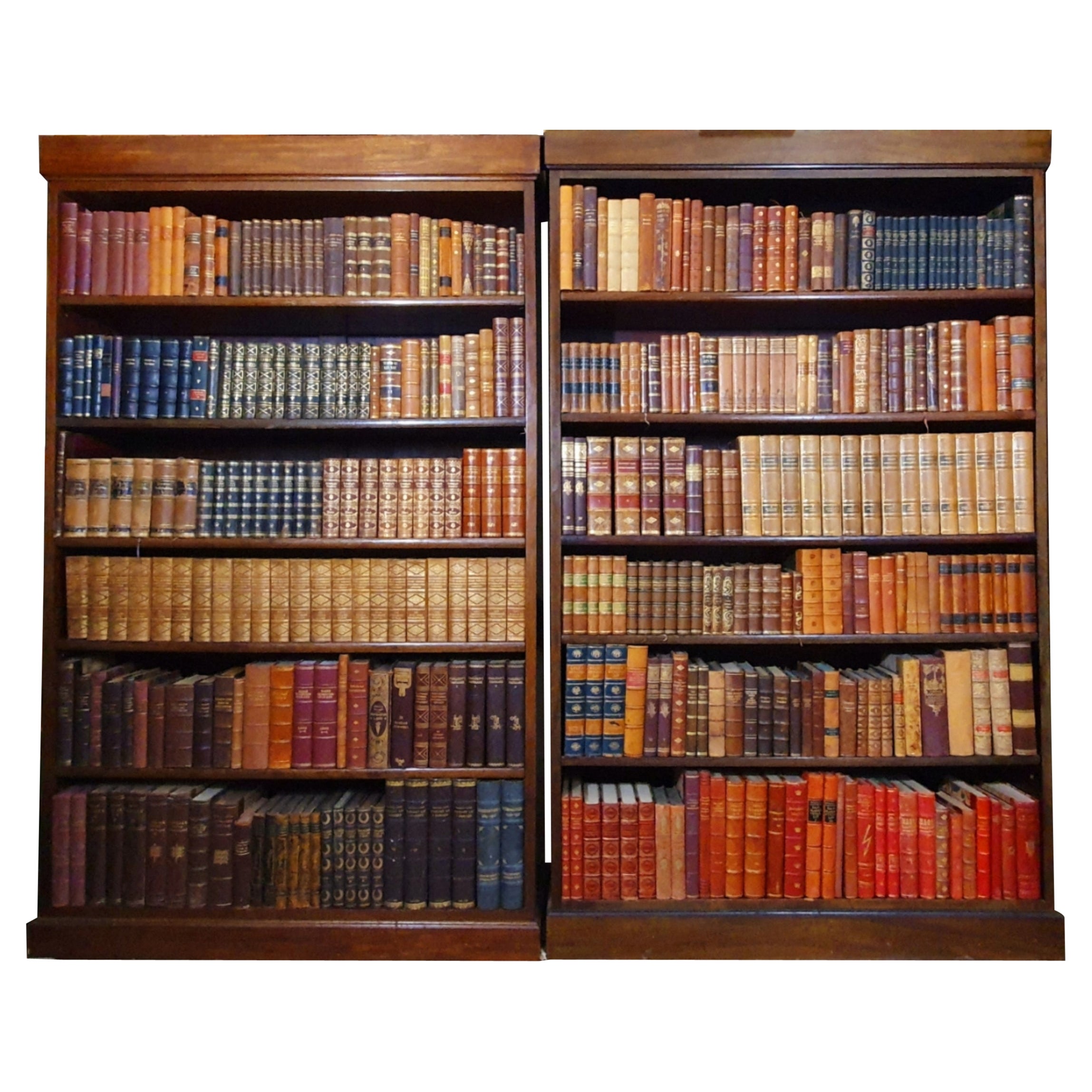Bibliothèque de livres anciens reliés en cuir en vente