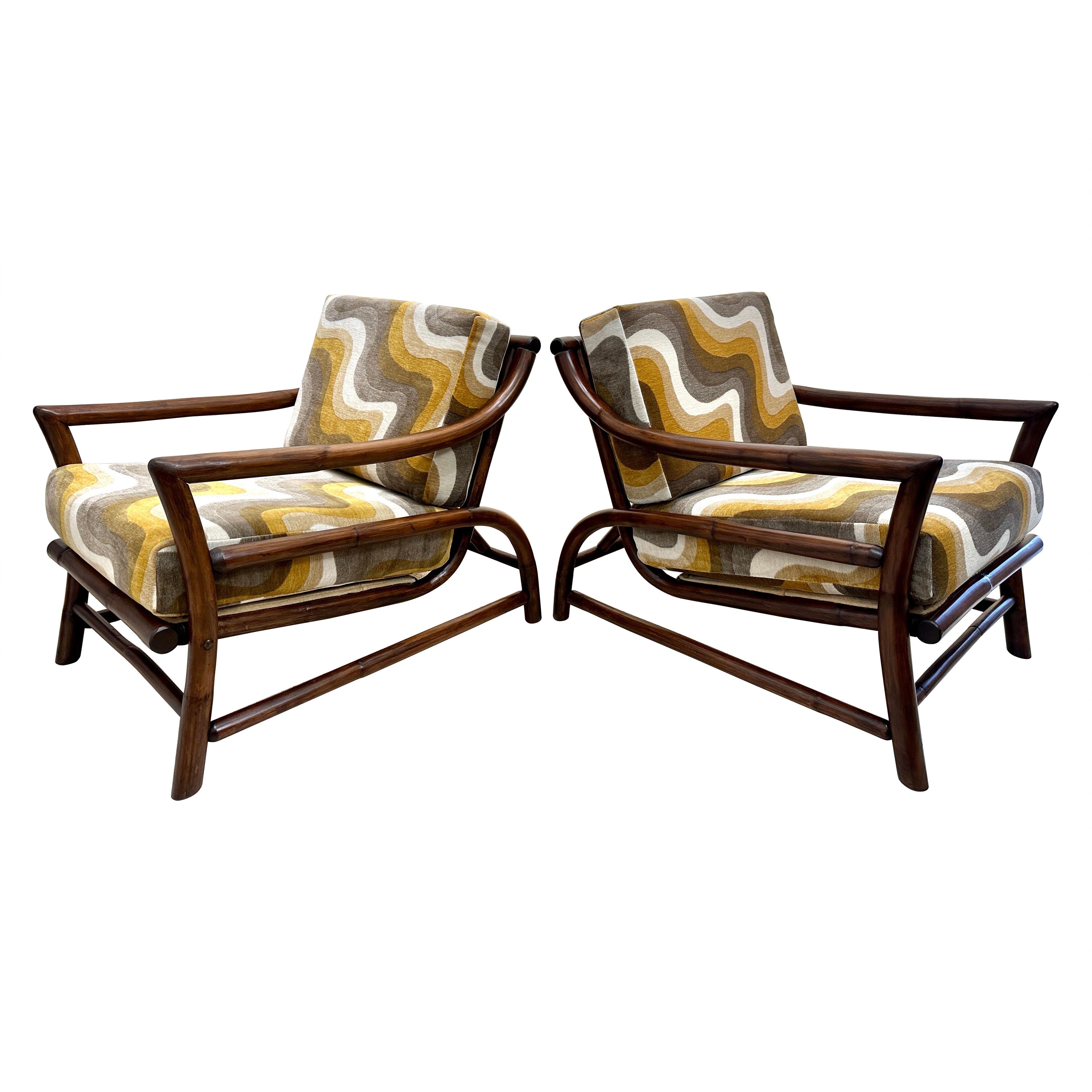 Mid-Century Vintage Pair of Italian Thick Rattan Armchairs For Sale