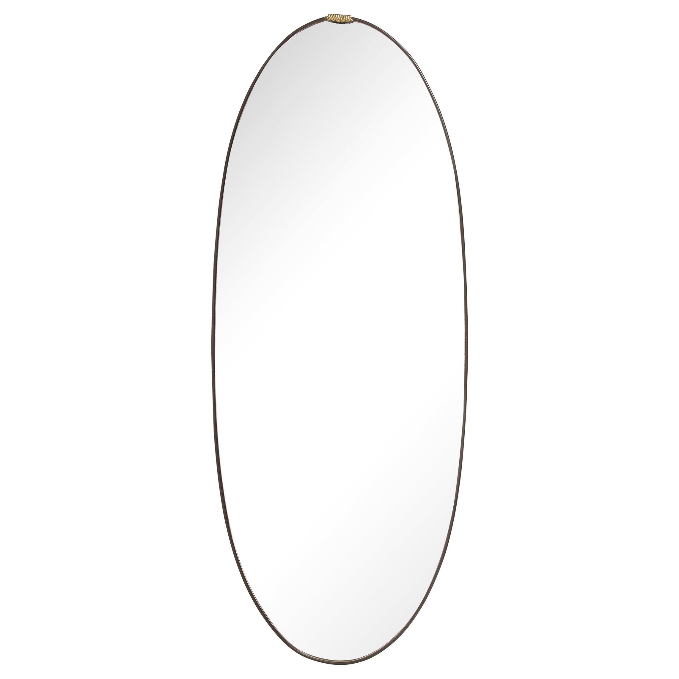 Italian 1940's Grand Scale Oval Mirror with Brass Decoration, circa 1940  For Sale