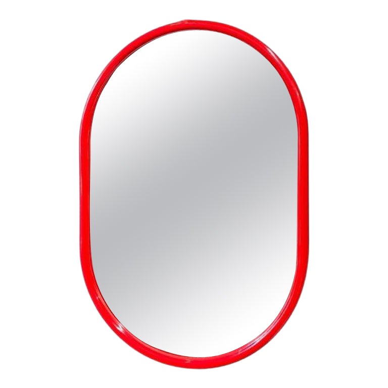 Miroir italien 60's Mod Oval Rouge Acrylique en vente