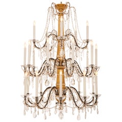 Antique Italian 19th Century Giltwood, Patinated Wood, Iron And Crystal Chandelier