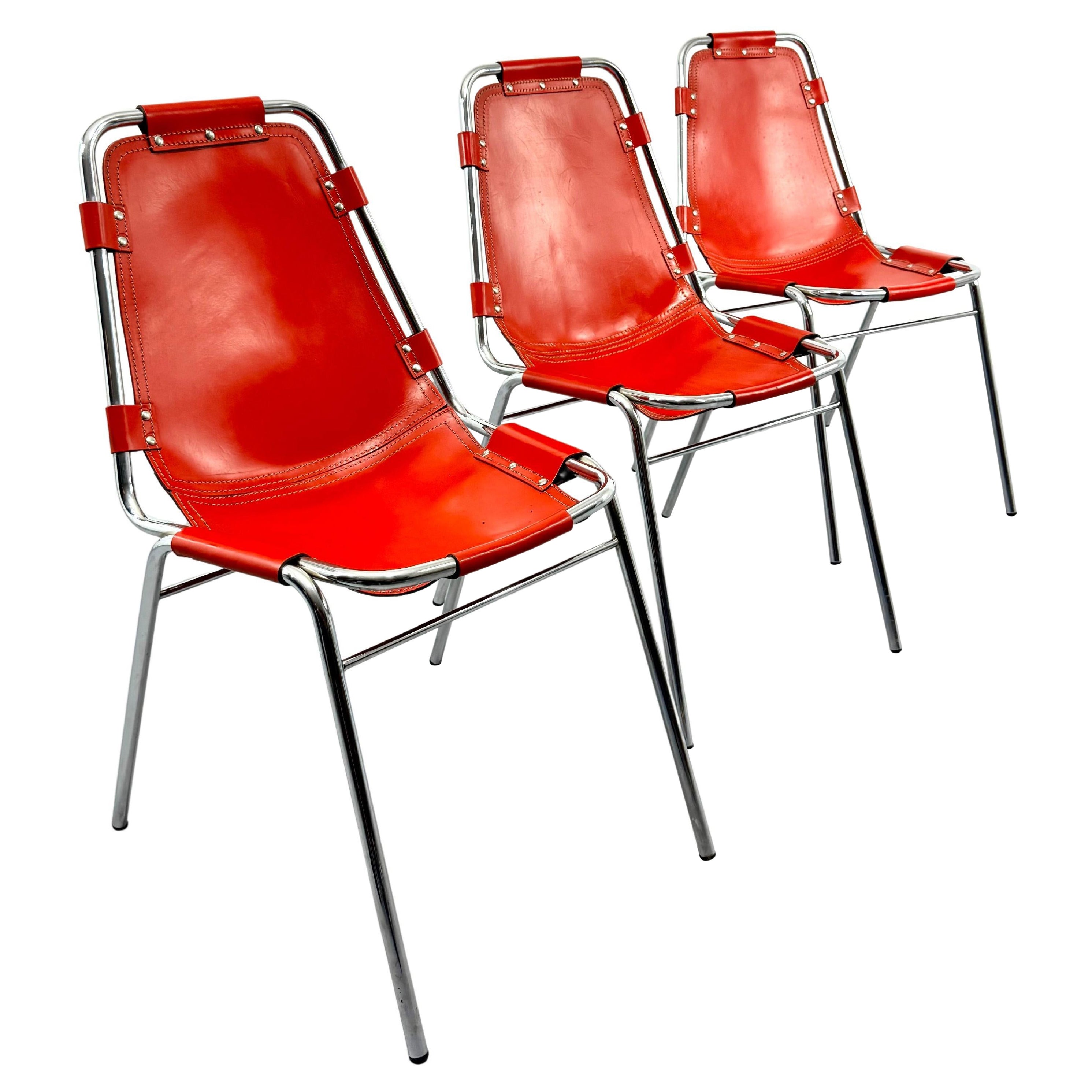 Les Arcs Dining Chairs by DalVera for les Arcs France 1960s red  For Sale