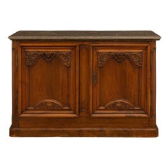 Antique French 18th Century Louis XV Period Walnut And Marble Buffet, From Lyons