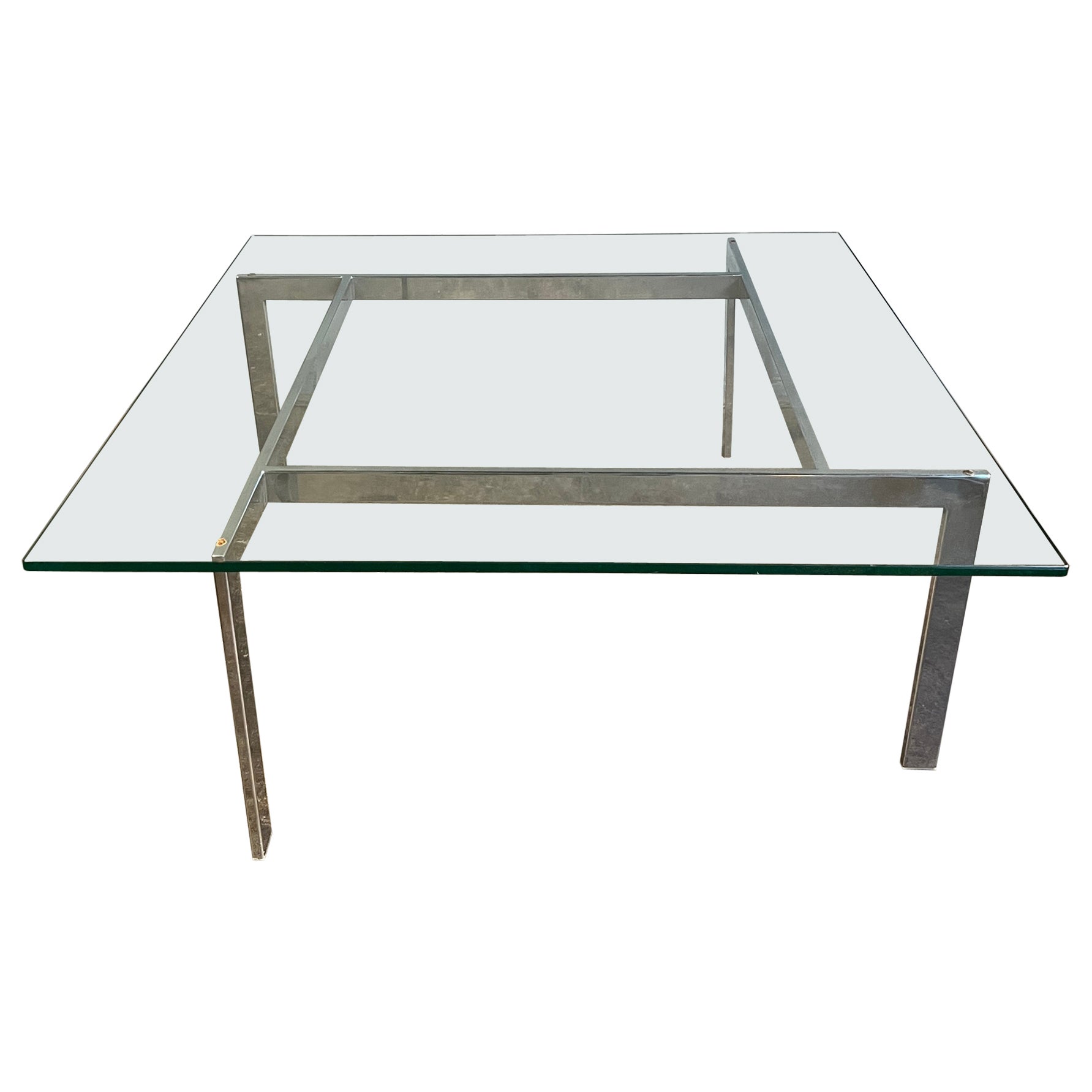 Midcentury Chrome and Glass Coffee Table Kjærholm Style For Sale