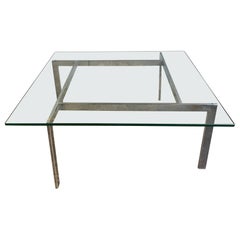 Vintage Midcentury Chrome and Glass Coffee Table Kjærholm Style