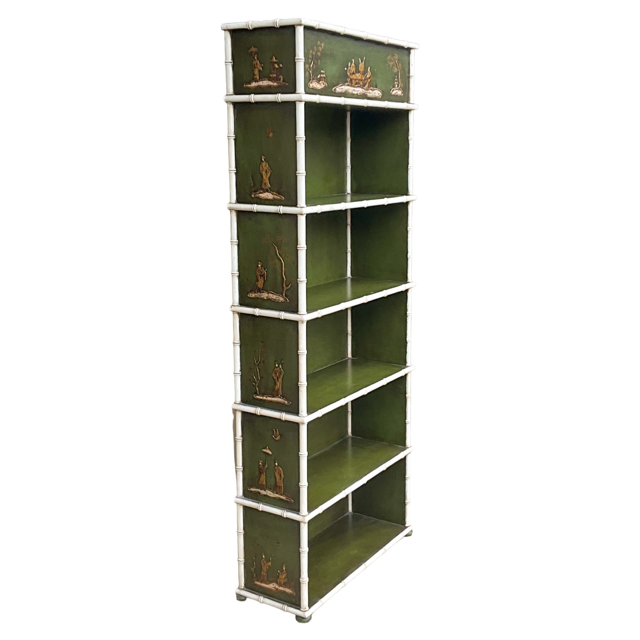 1970s Regency Style Chinoiserie Faux Bamboo Bookshelf / Etagere 