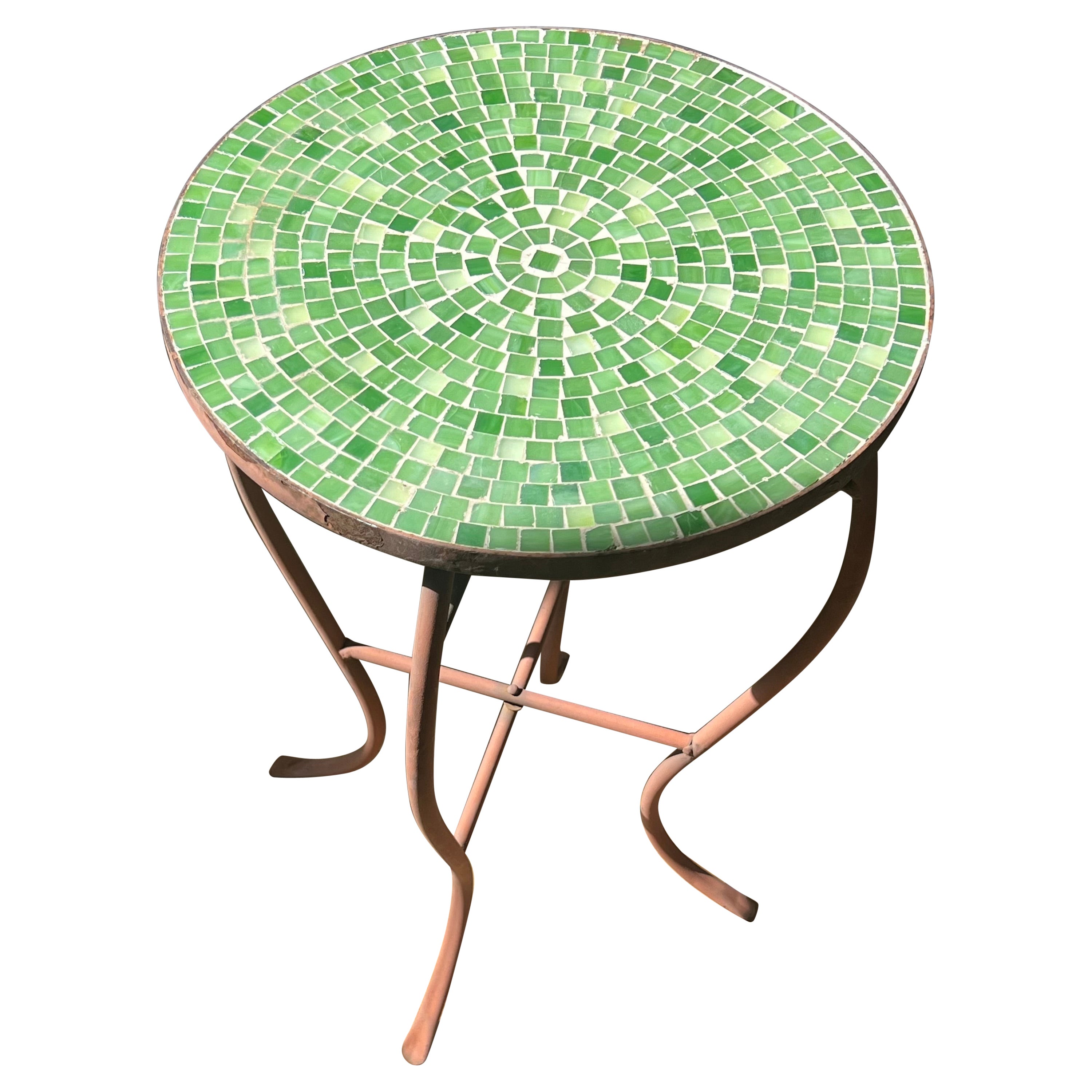 Mid century modern iron and tile mosaic side table, circa 1960