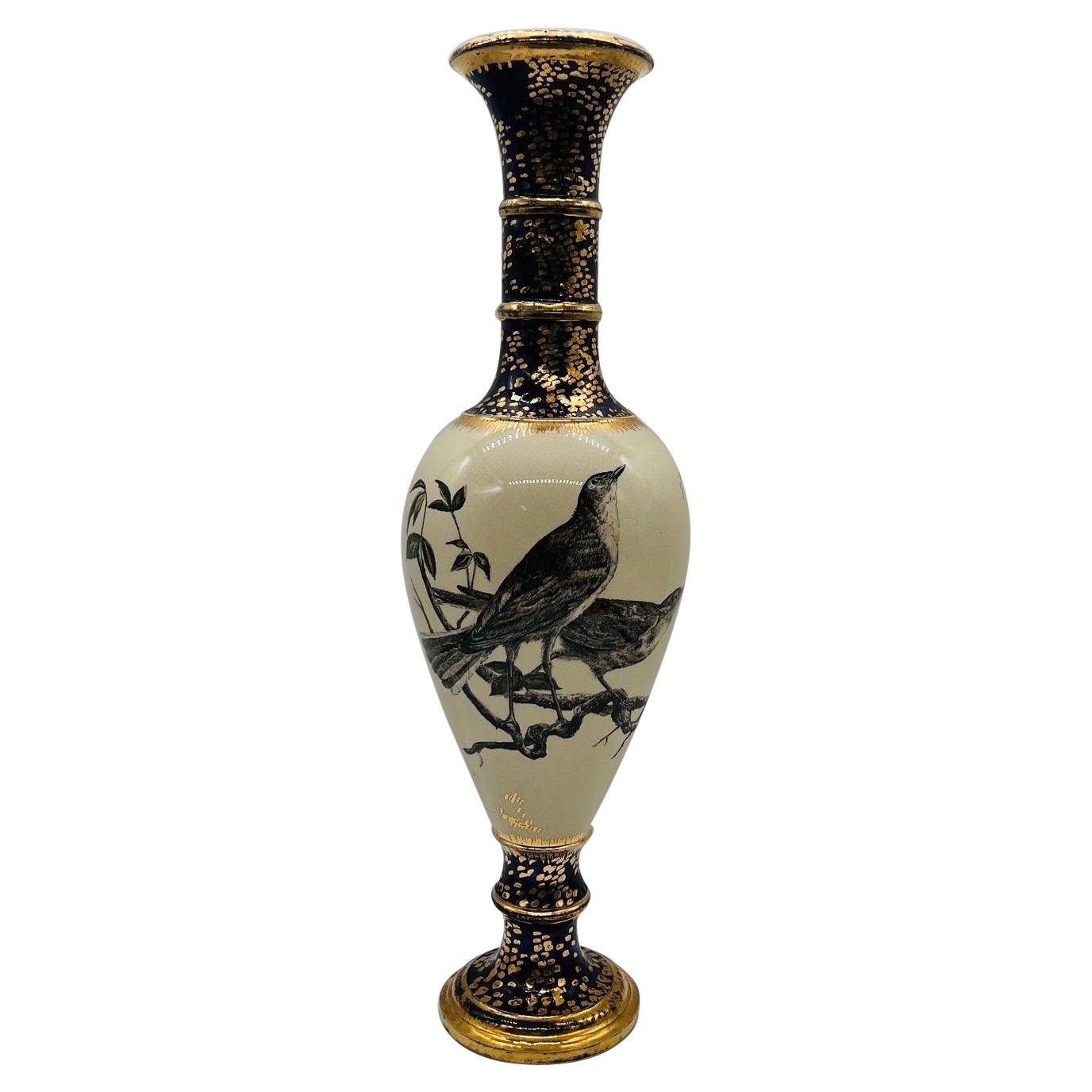 C. 1879, Cincinnati Pottery Club Sparrow Decorated Vase By Mrs. Fannie M Banks For Sale