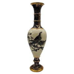 Antique C. 1879, Cincinnati Pottery Club Sparrow Decorated Vase By Mrs. Fannie M Banks