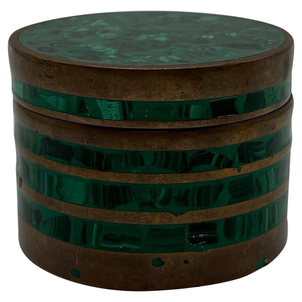 Boîte de table vintage du milieu du siècle en malachite et laiton