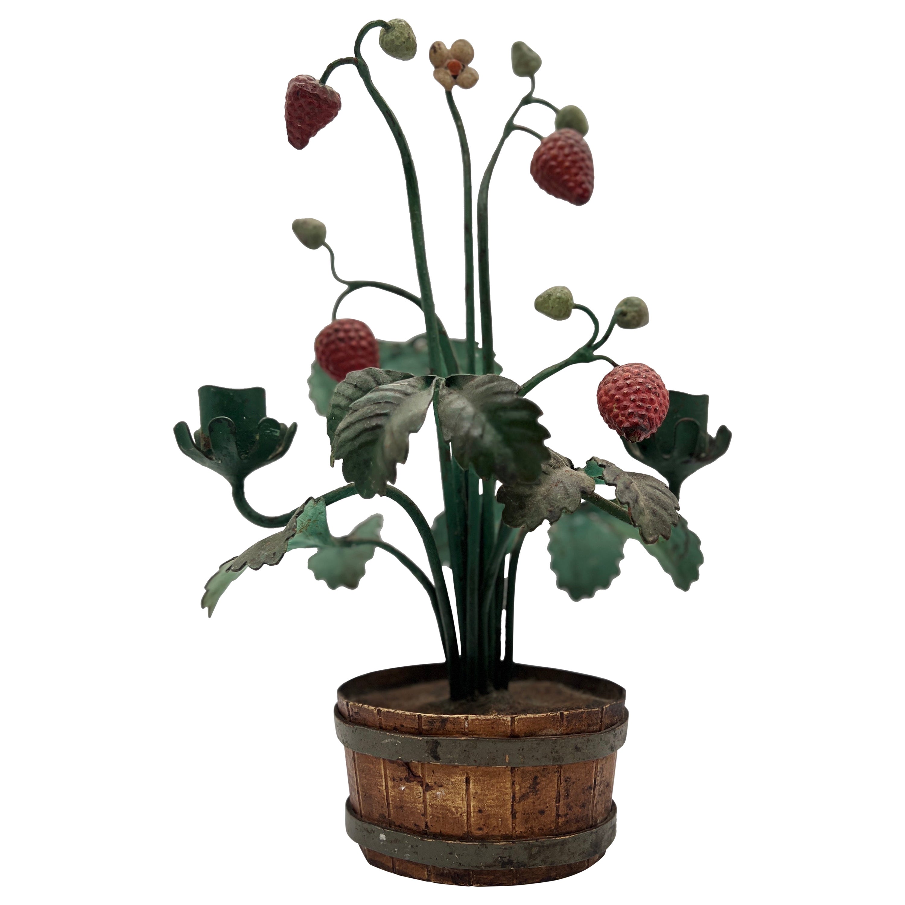Italienischer Vintage-Kerzenständer aus Zinn mit Erdbeer-Topiary im Angebot
