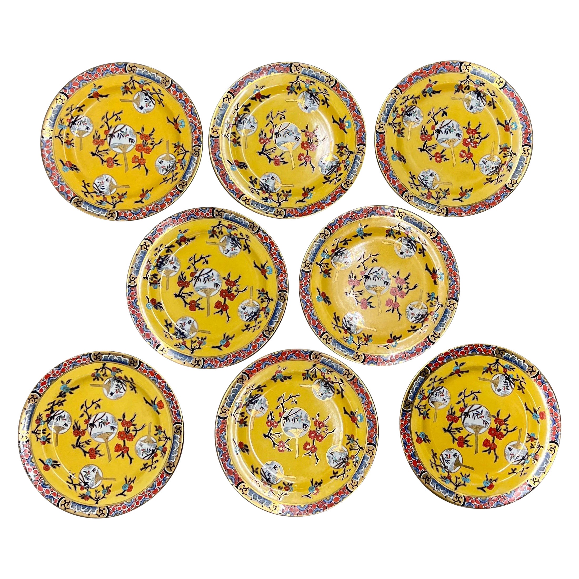 Very Rare, Set of 8 Mason's Ironstone Fan Pattern Chinoiserie Dinner Plates