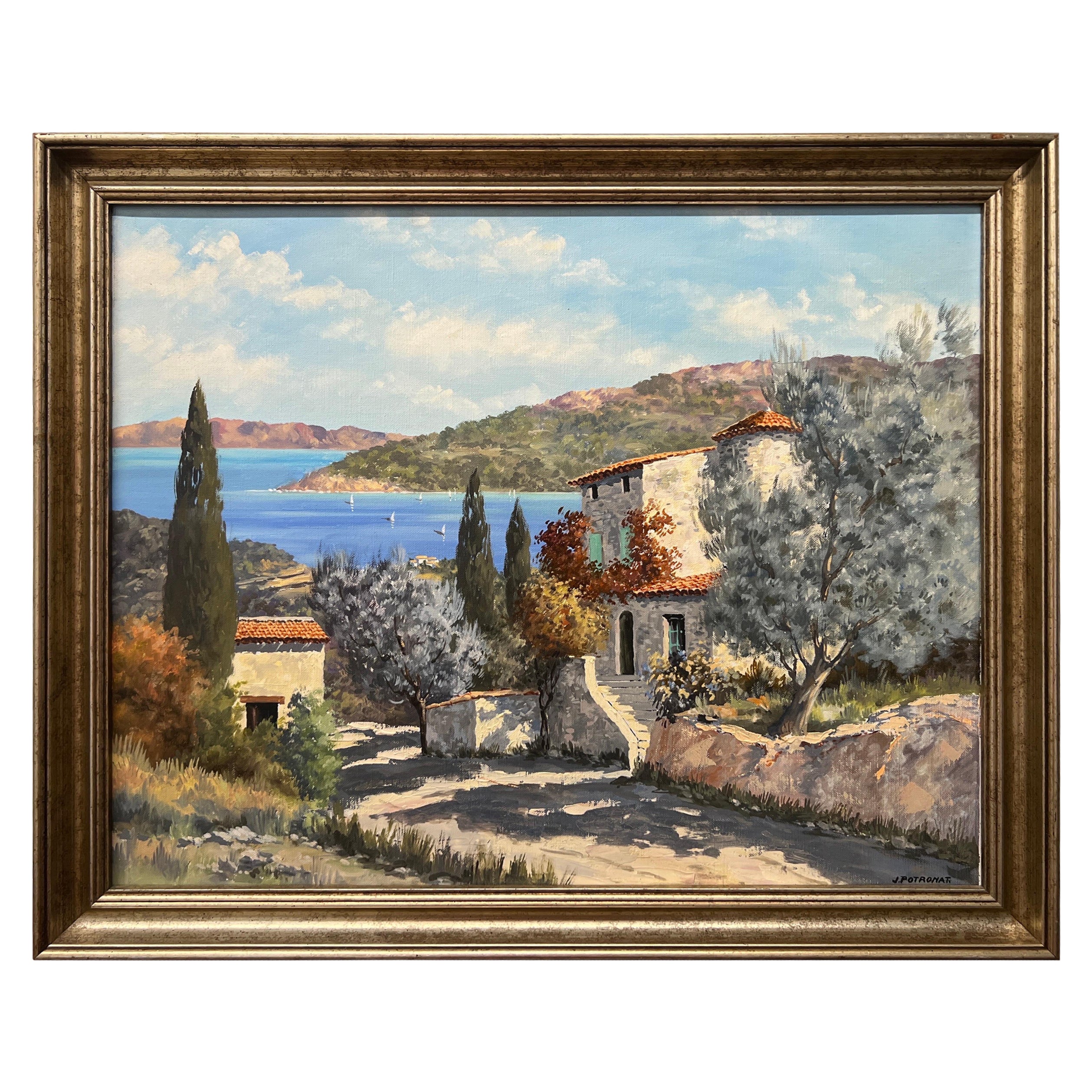 Jean Potronat (1921-1997), Französische Landschaft, Öl auf Leinwand, Landschaft 