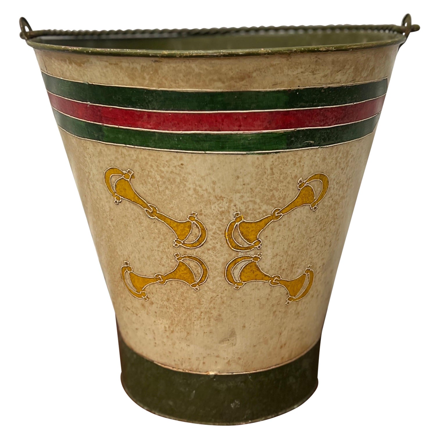 Vintage Gucci Style Hand Painted Horse Bit Bucket or Trash Can For Sale