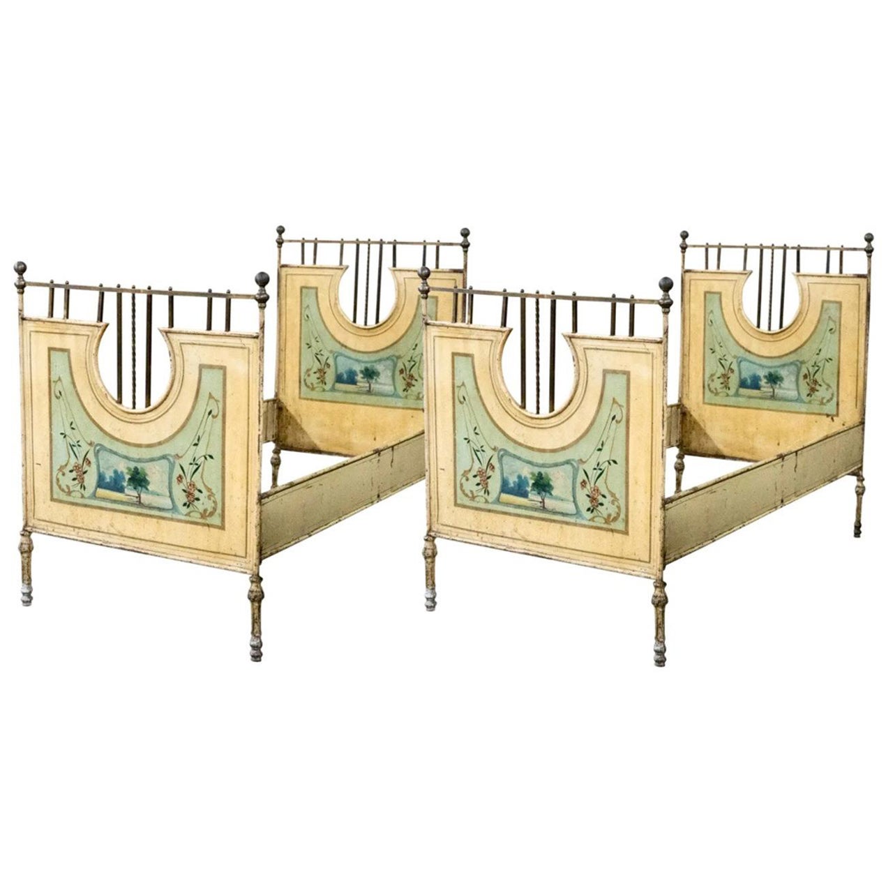 Pair Painted Tole Beds, Late 19th c. For Sale