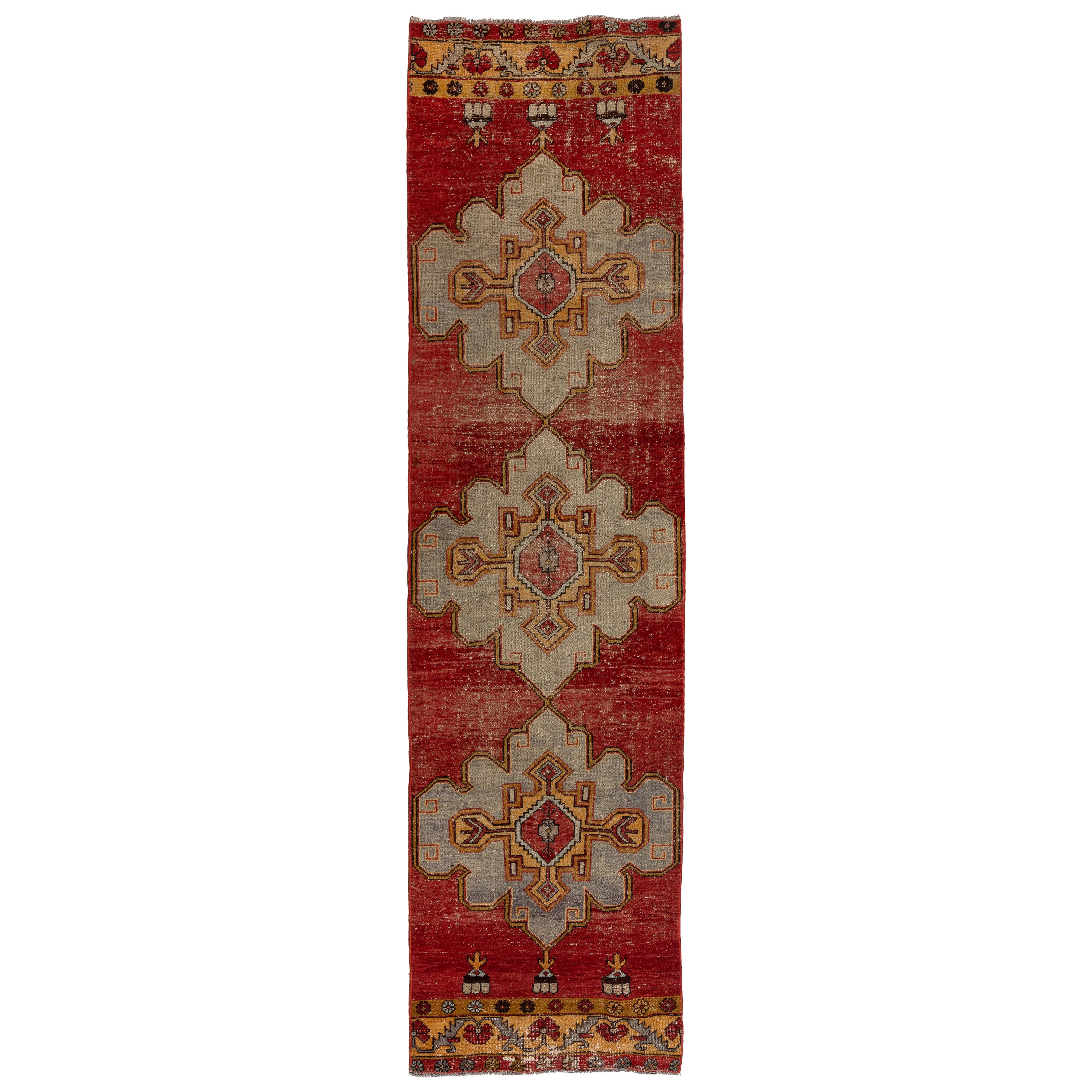 3x11.4 Ft Vintage Turkish Runner Rug, Unique Handmade Wool Hallway Carpet For Sale