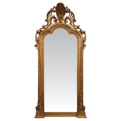  Fabuleux grand miroir d'entrée, de pilier ou de dressing en bois doré du 19ème siècle