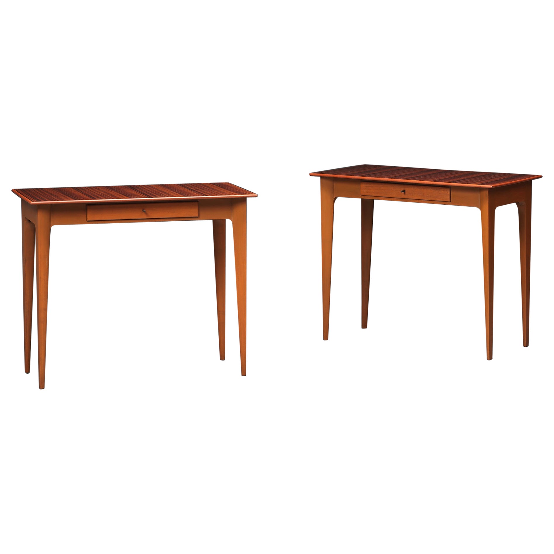 1950s Italian Side Tables - Exquisite Woodwork and Airy Design For Sale