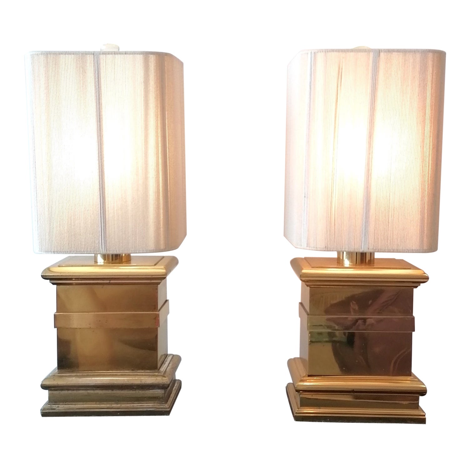 Pair of  vintage Hollywood Regency James Mont style brass lamps 