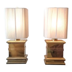 Pair of  Vintage Hollywood Regency James Mont style brass lamps 