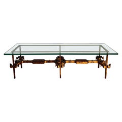 Vintage Mid Century Gold Gilt Scrolling Iron Glass Coffee table