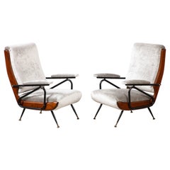 Vintage Italian Modernist Pair of Reclining Lounge / Armchairs, Italy, circa 1950 