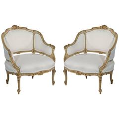 Pair of Bleached Wood Carved Louis XV Chairs