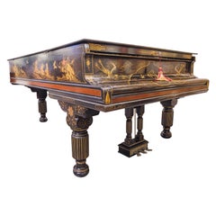 A fine rare 19th c  Steinway grand piano ebonized and Chinoiserie painted scenes
